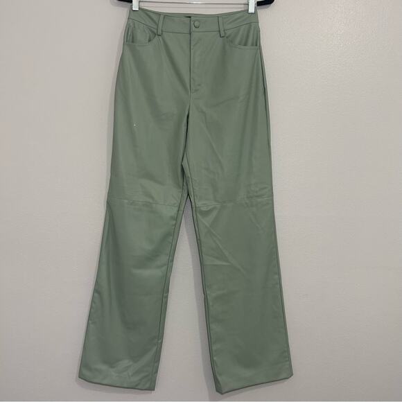 Zara Sage Green Faux Leather Wide Leg Pants Size Medium - Picture 3 of 11